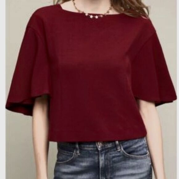 NWT Anthropologie eri & ali Cabernet Cape Sleeve Textured Top - Picture 13 of 13